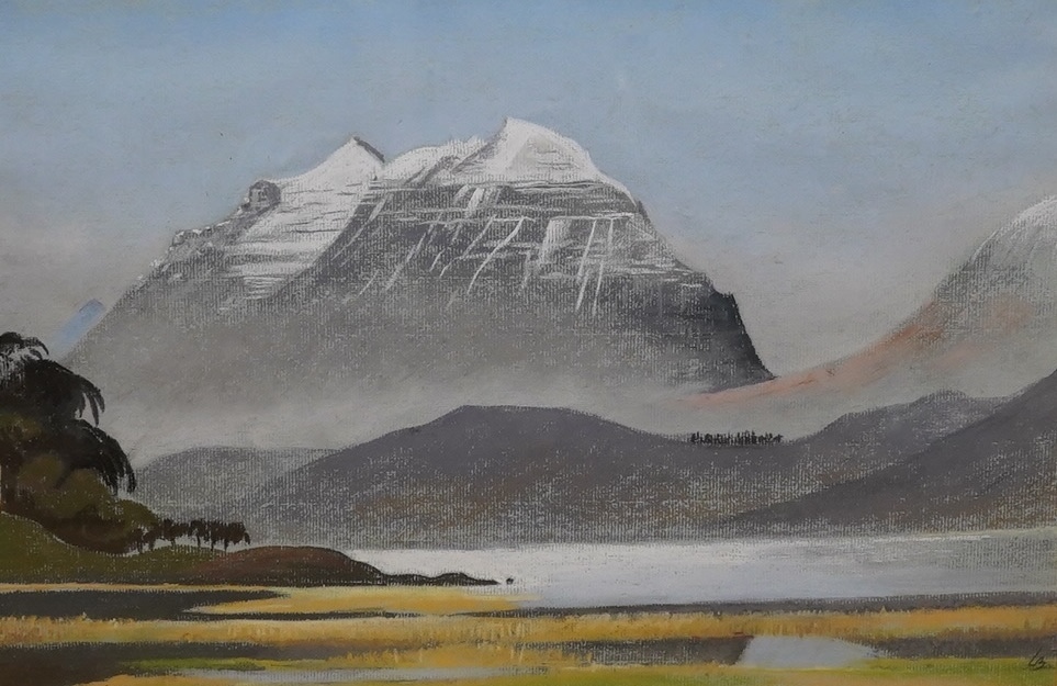 Lionel Gordon Baliol Brett (1930-2004), pastel, 'Liathach Westeros', signed with initials, label verso, 29 x 43cm. Condition - good